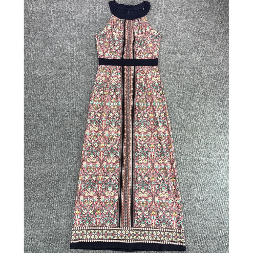 Enfocus Studio Womens Pink Navy Paisley Halter Maxi Dress Size 4 Boho Medallion